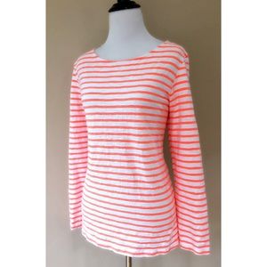 H&M Coral & White Textured Long Sleeve T-Shirt Top